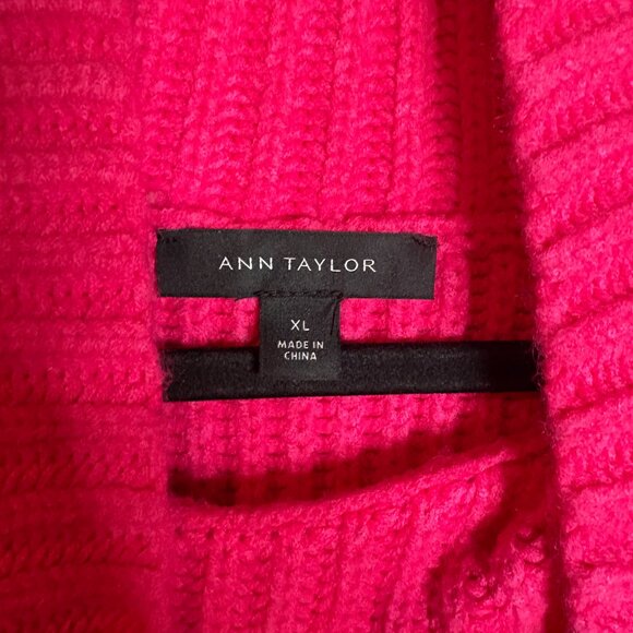 Ann Taylor pink and red color block mock neck thick sweater - Picture 4 of 6